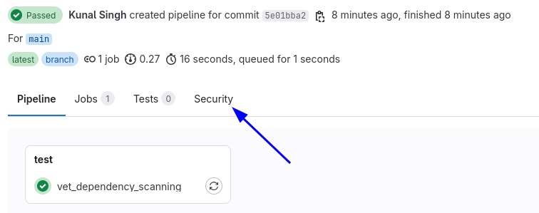 GitLab Dependency Scanning Pipeline view
